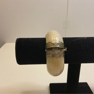Vintage Ivory Bone & Metal Inlaid Cuff Bangle Bracelet Women's Statement Jewelry